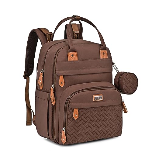 BabbleRoo Diaper Bag Backpack - Baby Essentials Travel Tote - Multi Function Water Resistant Diaper Bag, Travel Essentials Baby Bag with Changing Pad, Stroller Straps & Pacifier Case - Unisex, Brown - color: Coffee, size: Large