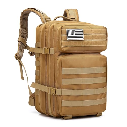 Lovelinks21 Hiking Assault Backpack Waterproof Motorcycle Backpack Bug Out Pack Rucksack for Outdoor Hiking - color: Khaki