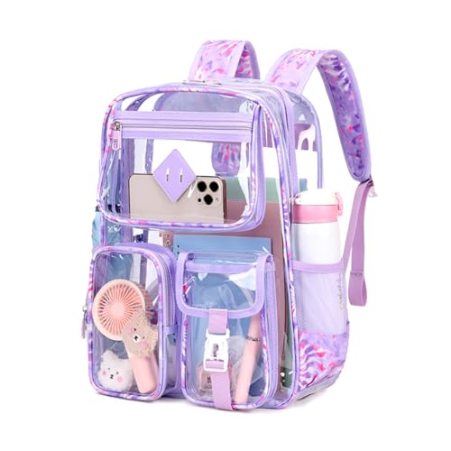 Clear Backpack for Girls Large Heavy Duty Transparent Bookbag for Middle School Kids Travel Daypacks - color: Purple Tie-dye