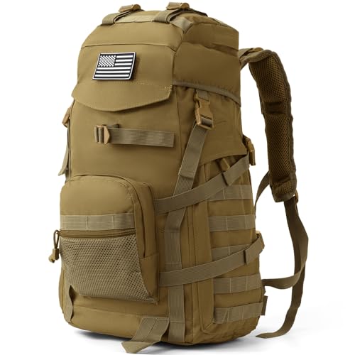 50L Tactical Backpack for Men and Women, Water-Resistant Molle Rucksack, Large Military Assault Pack for Hiking, Hunting, Camping, Gym & Outdoor Survival Khaki - color: Khaki, size: Large-50L