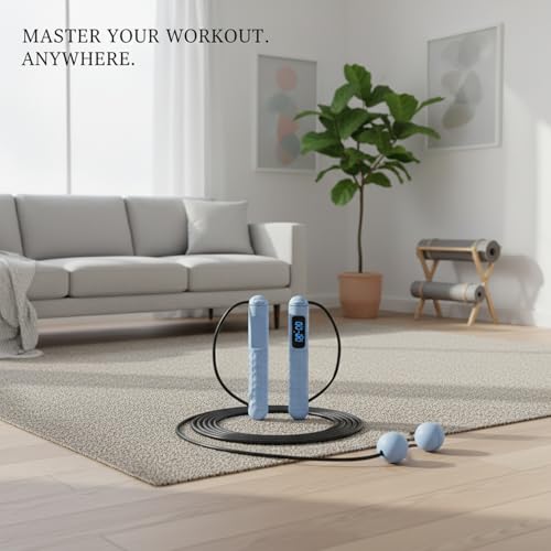2-in-1 Cordless Jump Rope with Digital Counter, Adjustable Steel Wire & Weighted Handles for Indoor Cardio Fitness