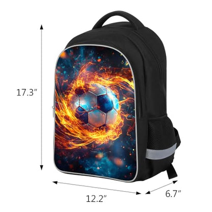 HiMagics Kids Backpack Lightweight Durable Teens Back pack for Boys and Girls School bag with Adjustable Shoulder Straps & Padded Back 17 Inch bookbags with 3D Reflective Football Pattern - color: A06-football