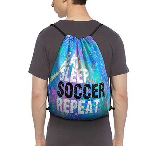 Drawstring Backpack Gym String Bag Sports Drawstring Sackpack For Women Men - color: Eat Sleep Soccer Repeat