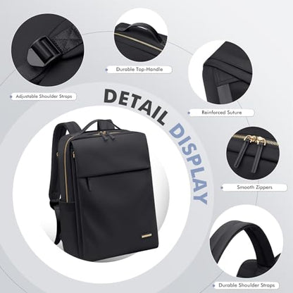 GOLF SUPAGS Travel Laptop Backpack for Women Airline Approved for Work College Travel Multi-Functional Casual Daypack Teacher Nurse Bags Fits 15.6 Inch Notebook (Black) - color: Black