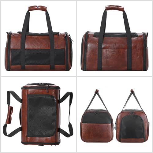 Fashion Leather Dog Carrier, Airline Approved Cat Carrier Soft Sided Pet Bag Carrier Purse for Puppy Kitten Small Animals Coffee - color: Coffee