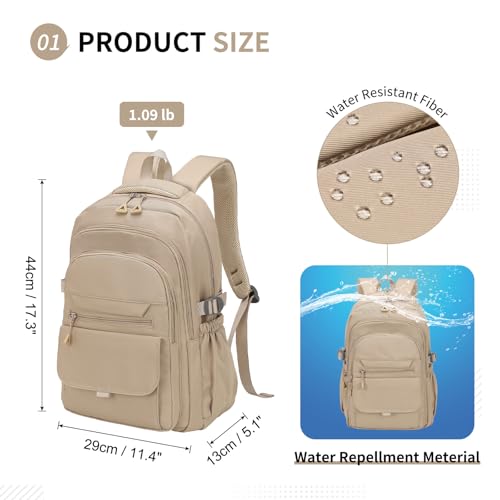 Aesthetic Daypack Backpack, Water-Resistant 15.6" Laptop Backpack for Women and Men, Featuring Touch-Fastener and Anti-Theft Pockets (Khaki) - color: Khaki
