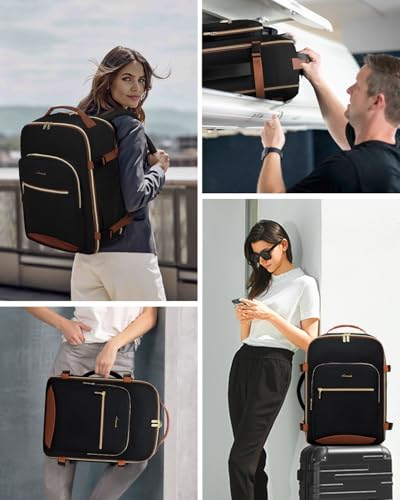 LOVEVOOK 50L Travel Backpack for Women & Men, Airline Approved Carry On Luggage with 3 Packing Cubes, TSA Overnight Bags, Waterproof Personal Item Bag, Weekender Essentials Backpacks fits 17" Laptop - color: Black-brown, size: X-Large