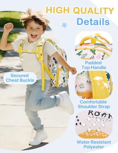 VASCHY Kids Backpacks, 12L Toddler & 17.5L School Backpacks, Lightweight Water-Resistant for Boys and Girls Ages 3-12 - color: Dino Yellow, size: Large