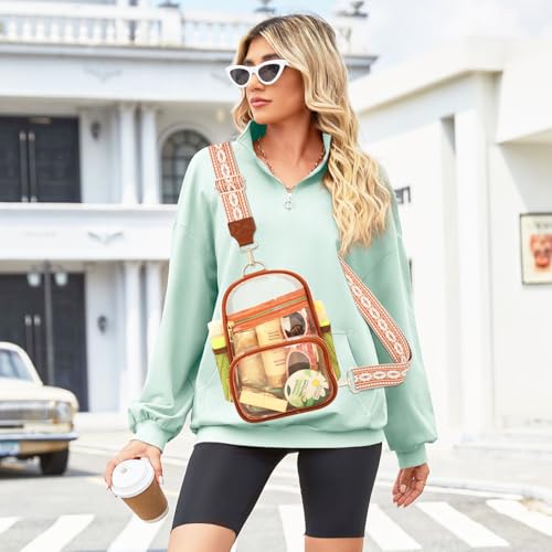 Clear Bag Stadium Approved Events Concerts Sports Outdoors Water Bottle Holder,Clear Purse for Women Men Handbags - color: 2# Brown-c