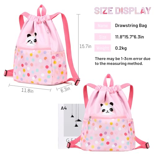 Waterproof Drawstring Bag, Drawstring Backpack, Gym Bag Sackpack Sports Backpack for Women Girls Cute Panda Pink - color: Panda Pink