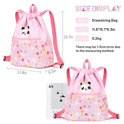 Waterproof Drawstring Bag, Drawstring Backpack, Gym Bag Sackpack Sports Backpack for Women Girls Cute Panda Pink - color: Panda Pink