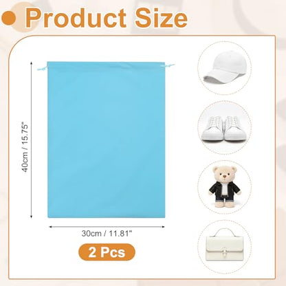 Cloth Shoe Bags for Travel, Flannel Pouch with Drawstring Closure Washable Breathable Cotton Fabric, 15.8x11.8" & 2 Pcs & Light Blue- Fit for (Men Women/Luggage/Storage) - color: Light Blue