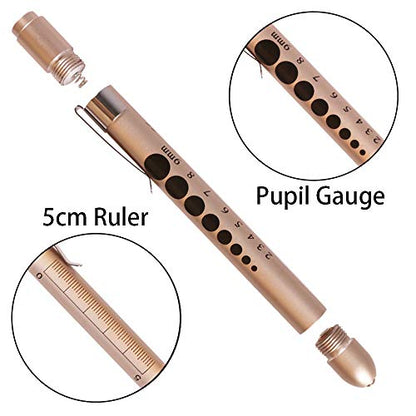 Aokin Medical Pen Light for Nurse Doctor, Reusable LED Medical Penlight Flashlight with Pupil Gauge and Ruler, White Light, Gold - color: Gold
