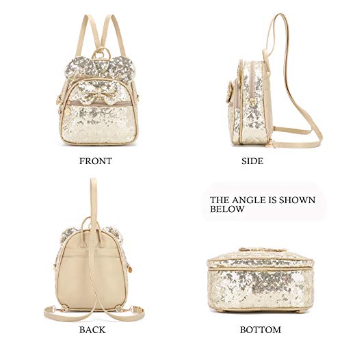 KL928 Girls Mini Backpack Bowknot Polka Dot Cute Small Daypacks Convertible Shoulder Bag Purse for Women - color: Golden-01