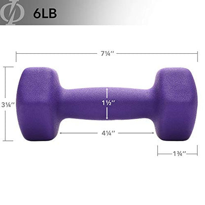 Philosophy Gym Set of 2 Neoprene Dumbbell Hand Weights, Hexagon Shape - style: Purple 6 lb Pair