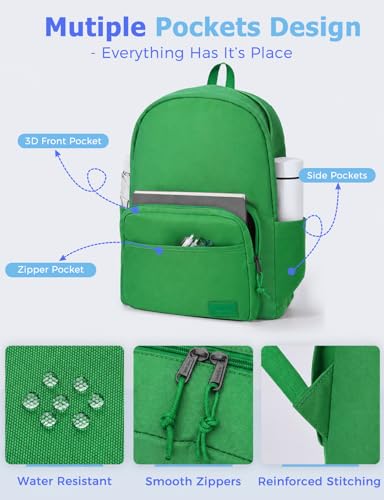VASCHY School Backpacks, Lightweight Bookbag Schoolbag for Boys Girls Casual Basic Simple Daypack for Men Women Bright Green - color: Bright Green