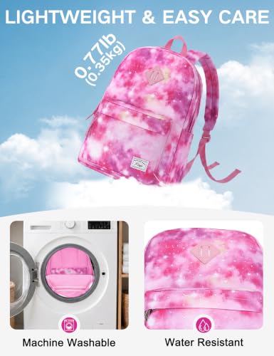 Kasqo School Backpack for Teen Girls Boys, 17.3L Lightweight Bookbag - color: Pink Galaxy