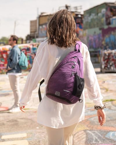 WATERFLY Sling Bag Crossbody Backpack: Over Shoulder Daypack Casual Cross Chest Side Pack - color: Purple 1