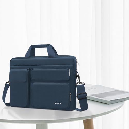 MOSISO Laptop Shoulder Bag 15.6 inch, 15-15.6 inch Computer Bag Compatible with MacBook Pro 16 inch, HP, Dell, Lenovo, Notebook with 2 Raised&1 Flapover&1 Horizontal Pocket&Handle&Belt, Haze Blue - color: Haze Blue, size: 16 inch