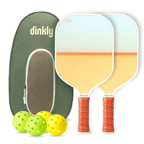 Pickleball Paddles Set of 2/4- USAPA Approved Graphite/Fiberglass Pickleball Racket, 2 Pickleball Rackets, 4 Balls and 1 Portable Carry Bag, Aesthetic Pickle Ball Set for Men Women Beginners - color: 2 Yellow Sunset | Dark Green | Graphite