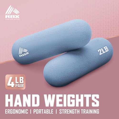 RBX 4LB Pair Neoprene Hand Weight Bars, Ergonomic Pill Shape Weights, Non-Slip Grip, Balanced Design for Controlled Workouts, Includes Mesh Storage Bag, Home Exercise Equipment - color: Blue