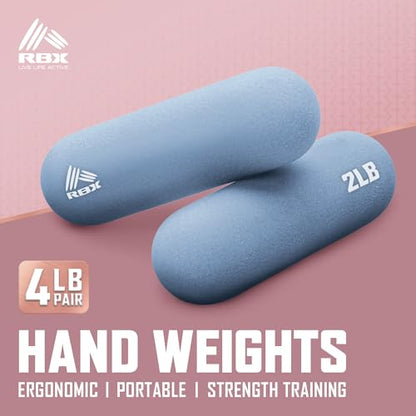 RBX 4LB Pair Neoprene Hand Weight Bars, Ergonomic Pill Shape Weights, Non-Slip Grip, Balanced Design for Controlled Workouts, Includes Mesh Storage Bag, Home Exercise Equipment - color: Blue