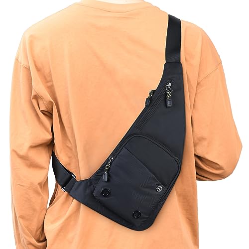 Peicees Water-resist Sling Bag Crossbody Bag for Men Slim Chest Backpack Man Purse Small Shoulder Bag for Travel Hiking - color: Black