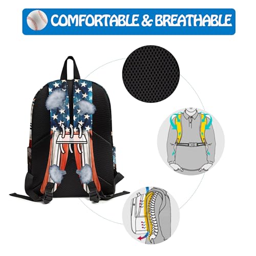 3PCS Backpack for Girls Boys,Teens Flag Baseball Back to School Backpack with Lunch Box Pencil Case, 17 Inch Lightweight Students Backpack 3 in 1 Set for Elementary Middle High School - color: American Flag Baseball