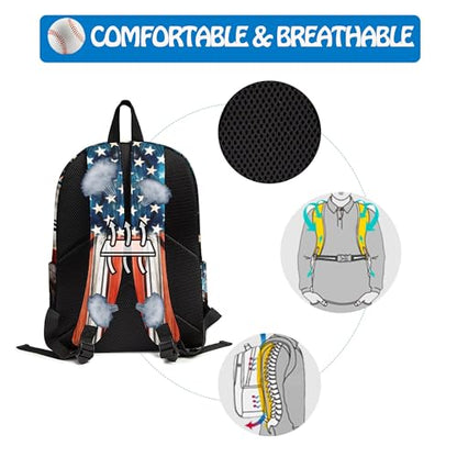 3PCS Backpack for Girls Boys,Teens Flag Baseball Back to School Backpack with Lunch Box Pencil Case, 17 Inch Lightweight Students Backpack 3 in 1 Set for Elementary Middle High School - color: American Flag Baseball