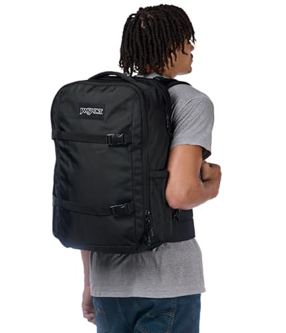 JanSport Venture Pack – Travel Pack With Large Main Compartment with Compression Straps, Dual Water Bottle Pockets, Padded Hip Belt & Luggage Trolley Pass-Through, Black - color: Black, style: Venture Pack
