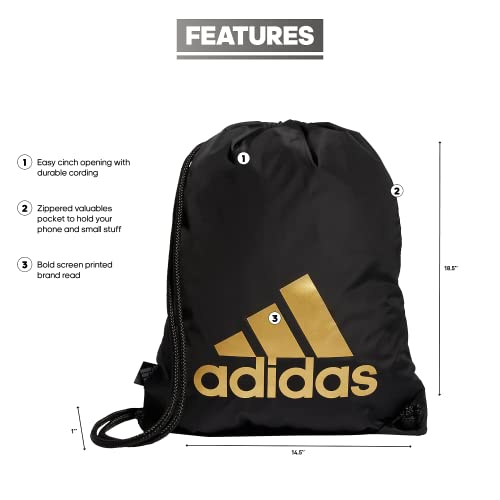 adidas Ready Sackpack – Drawstring Backpack Lightweight Small Gym Bag - color: Black/Gold Metallic/1.0