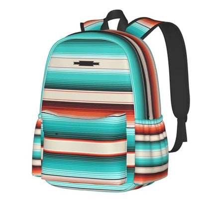Mexican Turquoise Aztec Western Backpack Boho School Bag Stripes Lightweight Bookbag Casual Daypack for Girls Boys Kids Women Men Travel Laptop 16 Inch - color: Western
