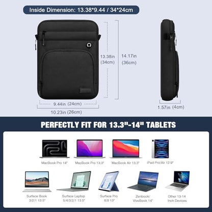MoKo 13-14 Inch 360° Protective Laptop Sleeve Bag, Fits Mac Neo 13/Air 13/13.3/13.6 Inch, Mac Pro 13/14 Inch, Surface Pro 9/8/10/11 13", Multi Pockets with Shoulder and Headphone Port, Black - color: Black, style: 13.3-14 Inch
