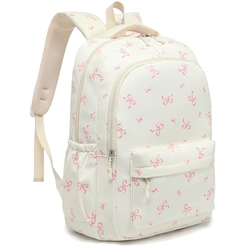 School Backpack for Teen Girls Cute Bookbag for High Middle School College Aesthetic Laptop Back Pack,Beige Bow - color: Bowknot