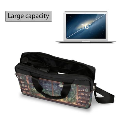 15.6 Laptop Case Retro Leopard Cheetah Animal Print Laptop Bag 16 Inch Briefcase with Shoulder Strap - color: Night Windowsill Cat