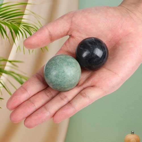 Healifty Baoding Balls for Hand Exercise: 4 Pack Small Marble Chinese Massage Ball Set, No Chime Weighted Therapy Stress Relief, Green and Black 1.4 Inch