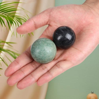 Healifty Baoding Balls for Hand Exercise: 4 Pack Small Marble Chinese Massage Ball Set, No Chime Weighted Therapy Stress Relief, Green and Black 1.4 Inch