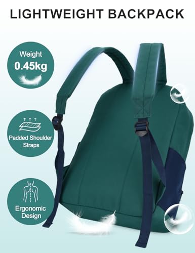 VASCHY Lightweight Backpack for School, Water Resistant Classic Bookbag with Side Pockets for Boys,Kids,Teens Green Blue - color: Forest Green & Deep Blue