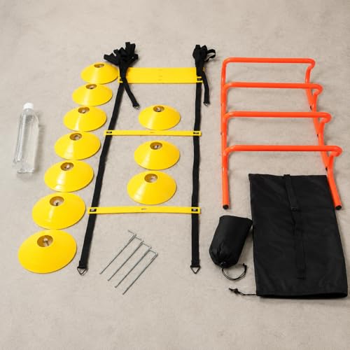 Agility Ladder Speed Training Kit, Soccer Training Equipment Set, PP Rung Agility Ladder Synthetic Disc Cones with Storage Bag