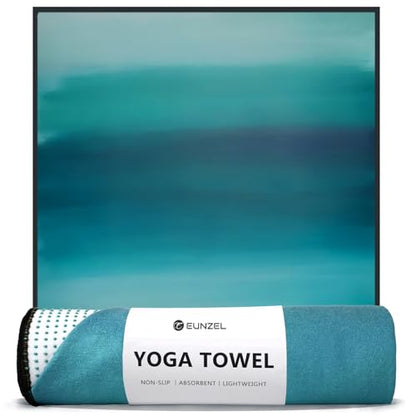 Eunzel Hot Yoga Towel, Non Slip Yoga Mat Towel Sweat Absorbent Printed Yoga Towel with Grip Dots for Hot Yoga, Pilates and Workout 72"x 24", Teal Flow - color: Teal Flow