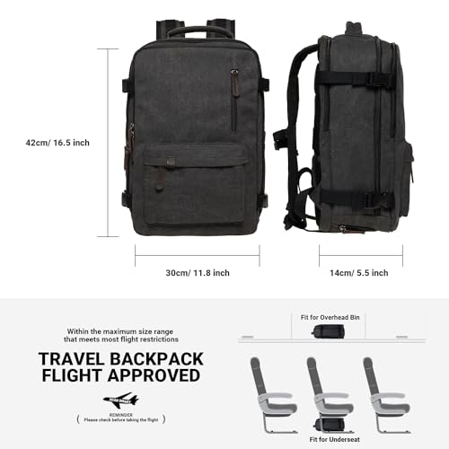 KAUKKO Canvas Travel Backpack, Personal Item Airline Approved, Carry On Backpack with Multi-Pockets and Shoe Pouch, fit 15.6 inch Laptop, 40L Weekender Bag, 11-BLACK - color: 11-black