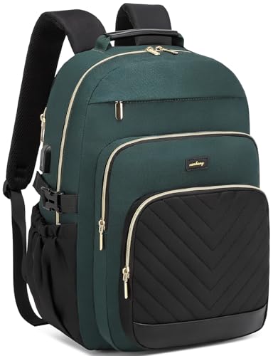 Large Laptop Backpack Bookbag for Women, Multi Compartment Teen Girls School Backpack for College High School Students Teacher Nurse Work Back Pack Travel Carry On, Green Black - color: Green Black, size: 15.6in