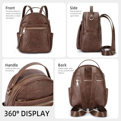 APHISON Small Backpack Purse for Women Cute PU Leather Mini Backpacks Ladies Casual Lightweight Travel Daypack Waterproof - color: 2-coffee, size: Small