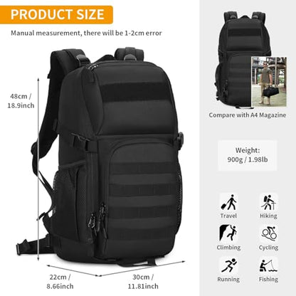 HUNTVP Tactical Backpack Military MOLLE Backpack Hunting Rucksack Gear Assault Pack 25L WR（Black） - color: Black-25l, size: 25L