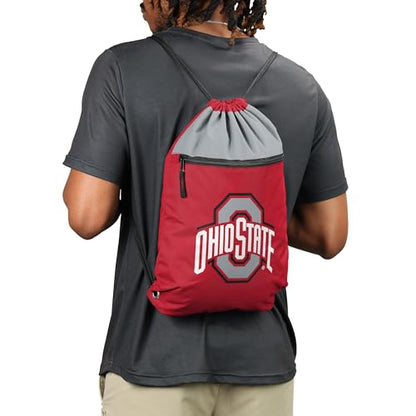 FOCO NCAA Officially Licensed Unisex Team Color Collage Primary Logo Wordmark Drawstring Backpack With Zippered Pocket - Ohio State Buckeyes - color: Ohio State Buckeyes