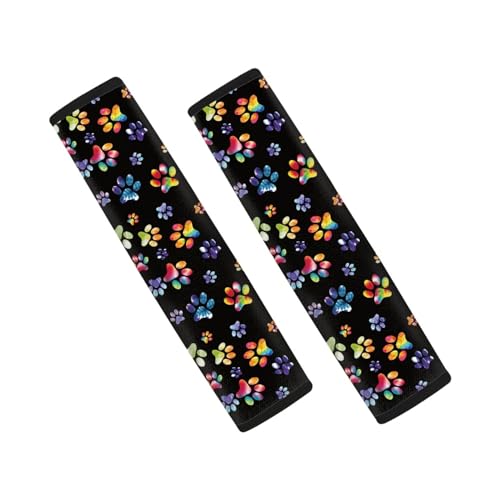 Forchrinse Colorful Dog Paw Print Car Seat Belt Cover Pad,2-Pack Soft Vehicles Safety Seat Belt Strap Shoulder Pad for Puppy’s Lover - color: Colorful Dog Paw Print