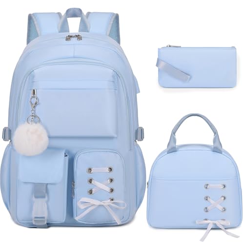 Scothen Backpacks for Girls, Girls Backpack with Lunch Box & Pencil Pouch for Teens Girl Kids Elementary Middle High School College Student Bookbag Daypack Laptop Travel Backpack for Women - color: Blue