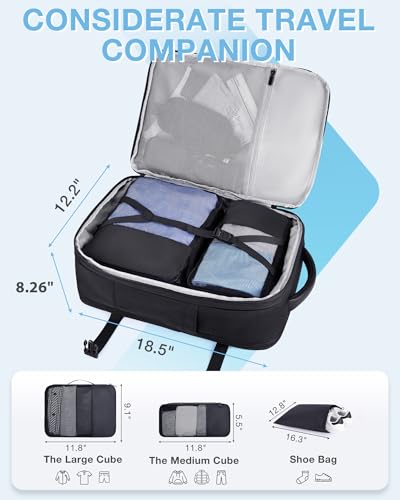 BAGSMART 40L Black Travel Laptop Backpack with Packing Cubes and Shoe Bag - color: Obsidian Black