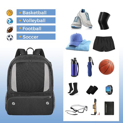 YOREPEK Basketball Backpack, Lightweight Basketball Bag with Ball Holder & Shoes Compartment, Sports Backpack Training Equipment Fit Soccer Volleyball Football - color: Black