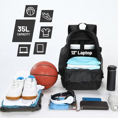 MIER Basketball Backpack Bags Sports Gym Backpacks with Shoe Compartment and Ball Holder for Adult Men Large Soccer Bag - color: Black